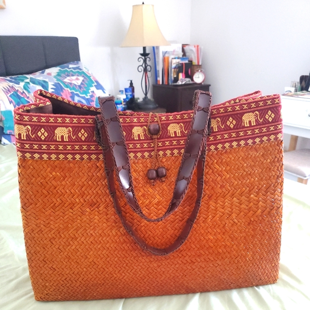 Elephant woven tote